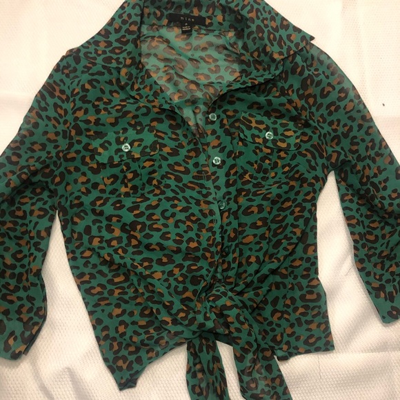 Mine Green + Animal Print Tie Blouse - Picture 11 of 13